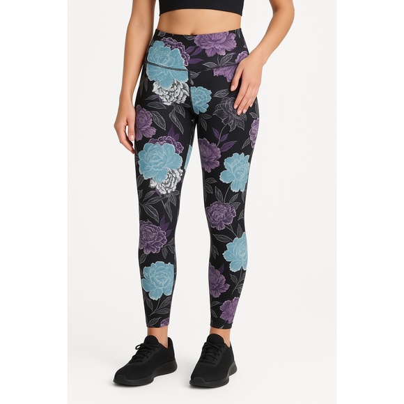 JESSICA SIMPSON Black Floral Print Leggings Womens Large - Picture 1 of 6